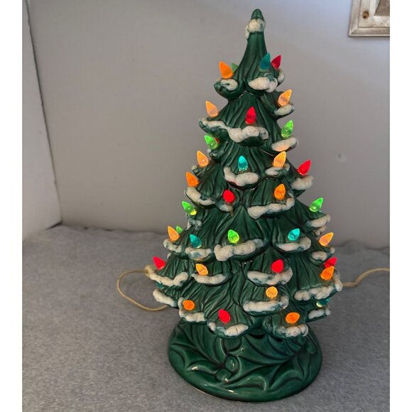 Vintage Ceramic Christmas Tree with Base & Lights 12" tall - Picture 2 of 10